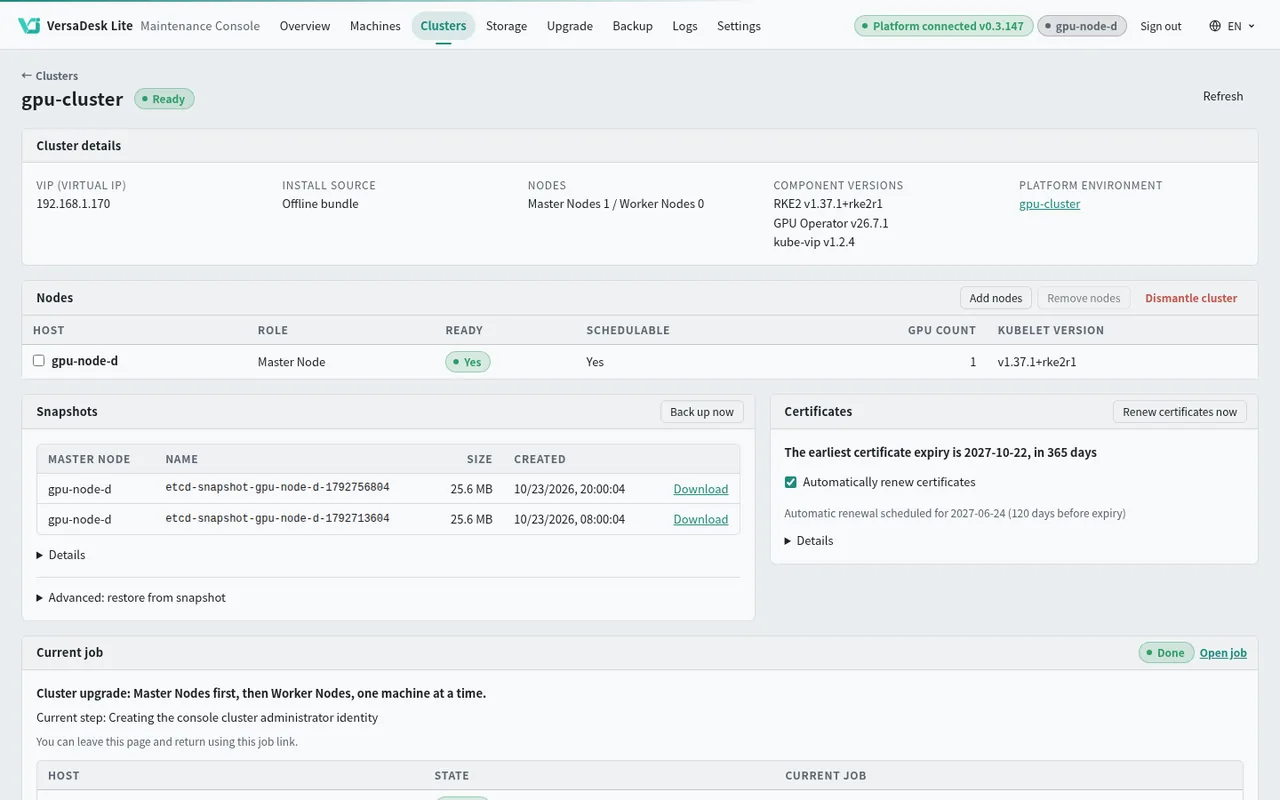 Console cluster management: nodes, upgrades, backup and restore